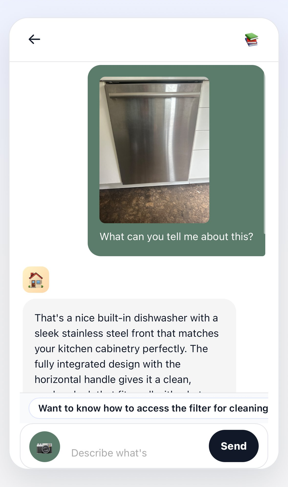 A photo of a dishwasher sent to Happy Home with its reply